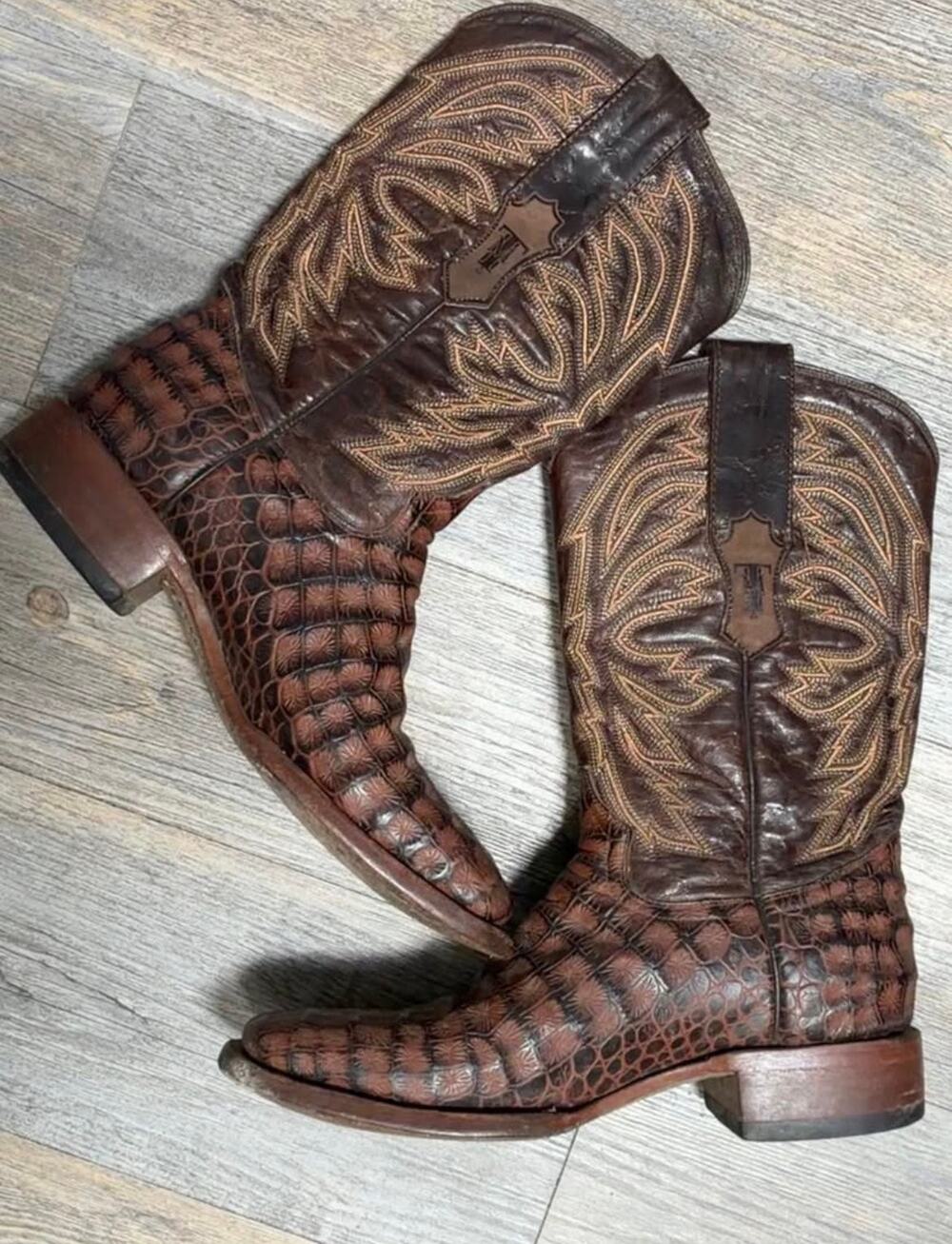 Tanner Mark Boots Men’s 6.5 Western Rodeo Cowboy Embossed Leather Handtooled